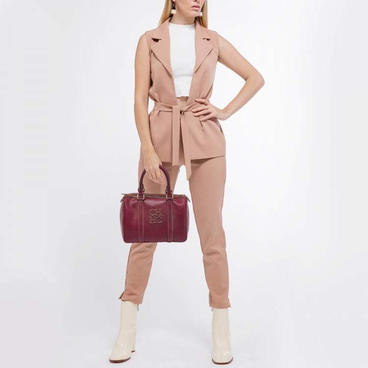 Pre Owned CH Carolina Herrera Purple Leather Andy Boston Bag