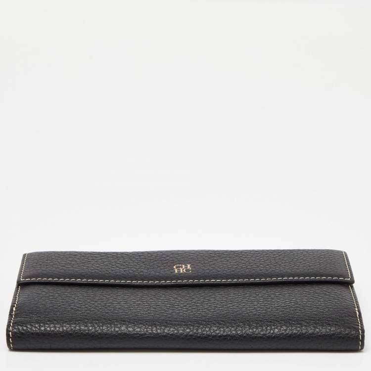 Pre Owned CH Carolina Herrera Black Leather Continental Wallet