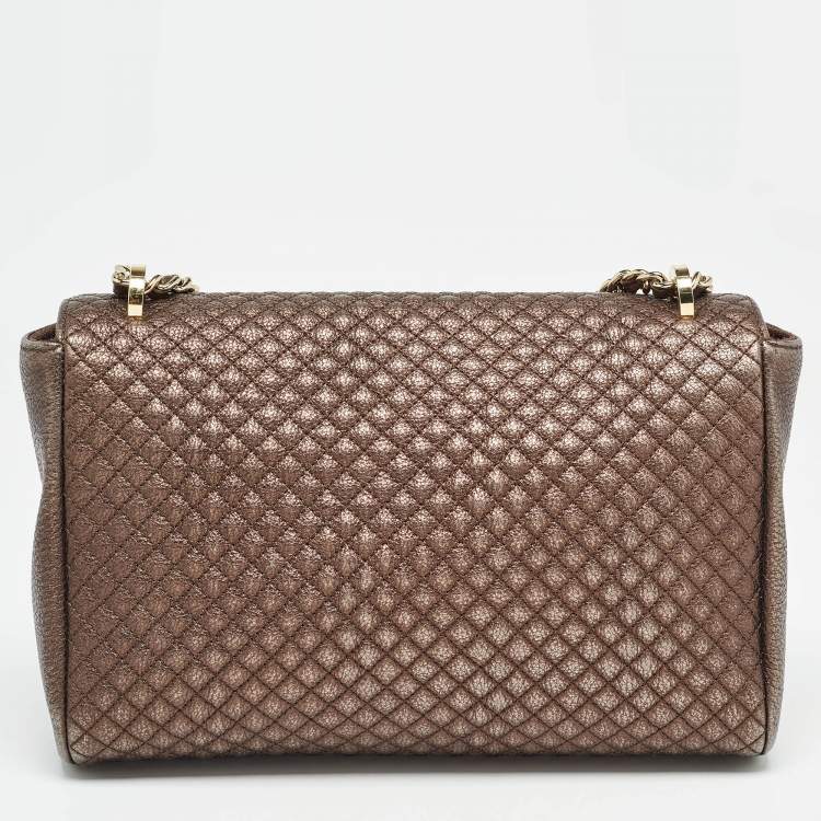 Pre Owned CH Carolina Herrera Bronze Quilted Leather Flap Chain Shoulder Bag