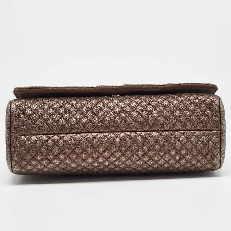 Pre Owned CH Carolina Herrera Bronze Quilted Leather Flap Chain Shoulder Bag