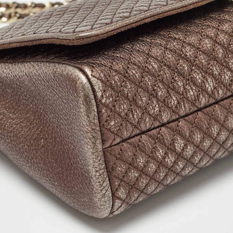 Pre Owned CH Carolina Herrera Bronze Quilted Leather Flap Chain Shoulder Bag