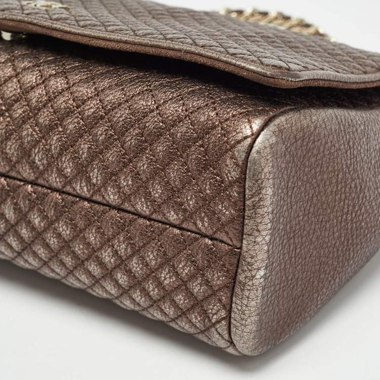 Pre Owned CH Carolina Herrera Bronze Quilted Leather Flap Chain Shoulder Bag