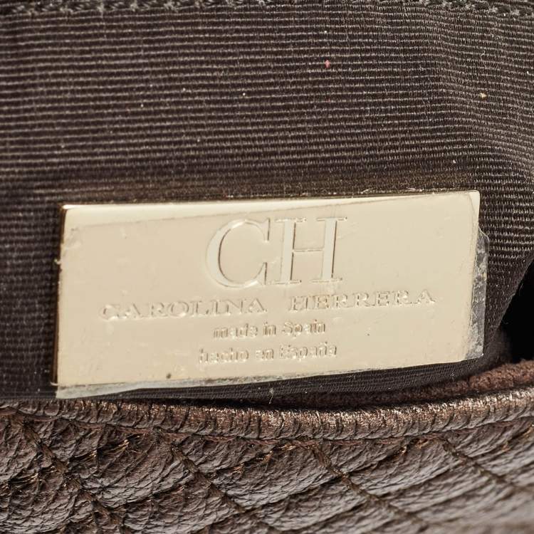 Pre Owned CH Carolina Herrera Bronze Quilted Leather Flap Chain Shoulder Bag