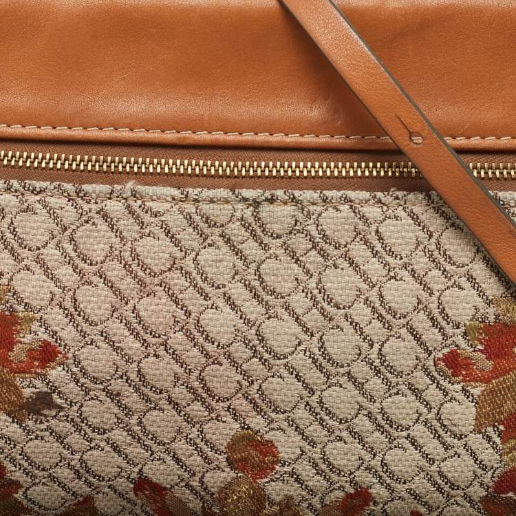 Pre Owned CH Carolina Herrera Brown Signature Canvas and Leather Strap Clutch 