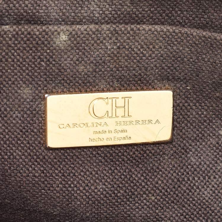 Pre Owned CH Carolina Herrera Brown Signature Canvas and Leather Strap Clutch 