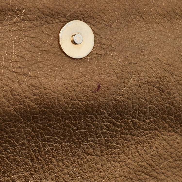 Pre Owned CH Carolina Herrera Gold Monogram Leather Bow Chain Clutch