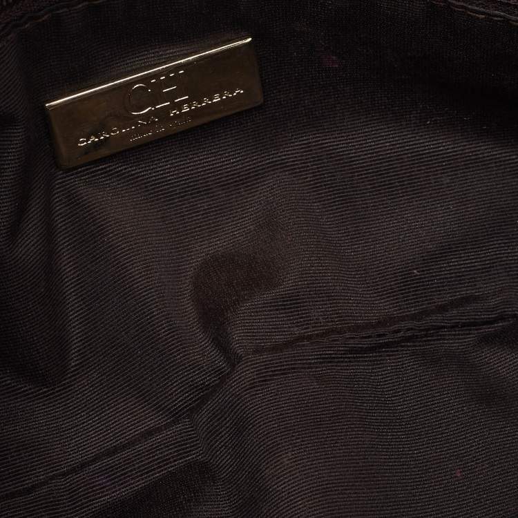 Pre Owned CH Carolina Herrera Gold Monogram Leather Bow Chain Clutch