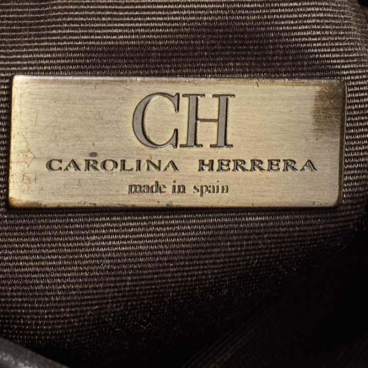 Pre Owned CH Carolina Herrera Dark Brown/Light Beige Monogram Canvas Small Messenger Bag