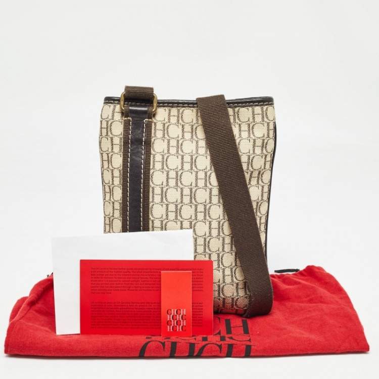 Pre Owned CH Carolina Herrera Dark Brown/Light Beige Monogram Canvas Small Messenger Bag