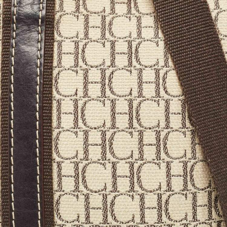 Pre Owned CH Carolina Herrera Dark Brown/Light Beige Monogram Canvas Small Messenger Bag