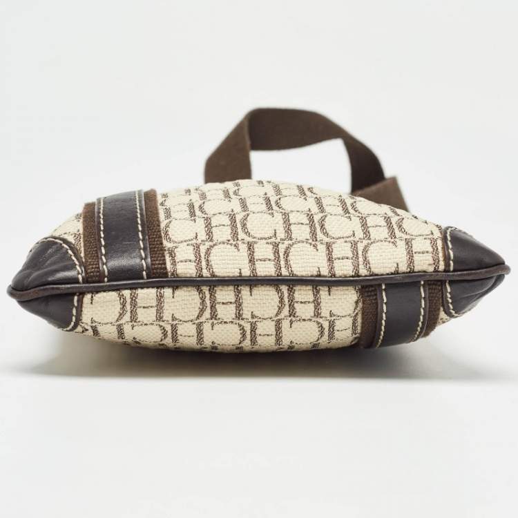 Pre Owned CH Carolina Herrera Dark Brown/Light Beige Monogram Canvas Small Messenger Bag