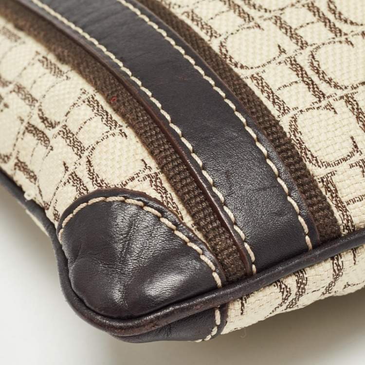 Pre Owned CH Carolina Herrera Dark Brown/Light Beige Monogram Canvas Small Messenger Bag