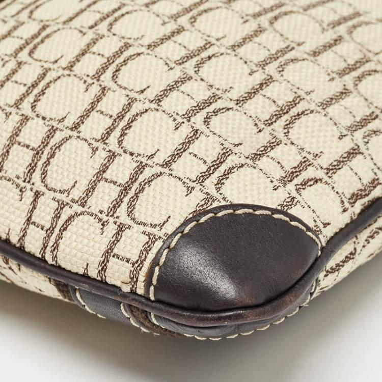 Pre Owned CH Carolina Herrera Dark Brown/Light Beige Monogram Canvas Small Messenger Bag
