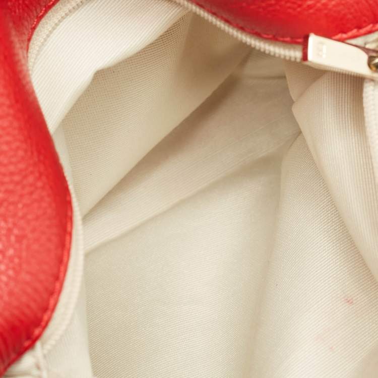 Pre Owned CH Carolina Herrera Red Monogram Embossed Leather Audrey Shoulder Bag