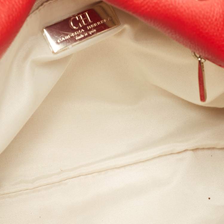 Pre Owned CH Carolina Herrera Red Monogram Embossed Leather Audrey Shoulder Bag