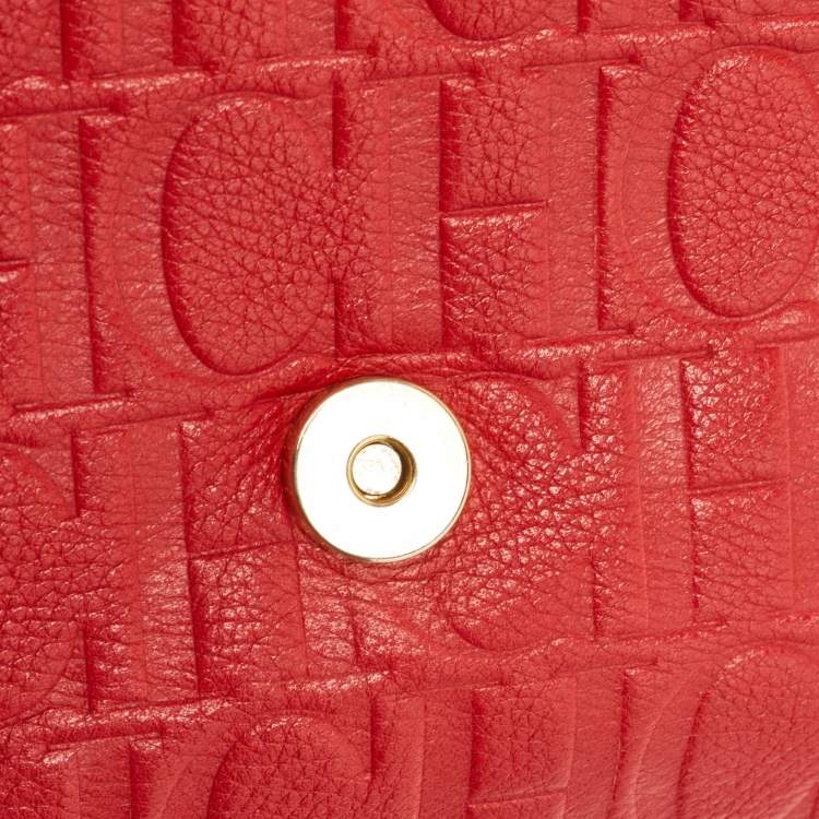 Pre Owned CH Carolina Herrera Red Monogram Embossed Leather Audrey Shoulder Bag