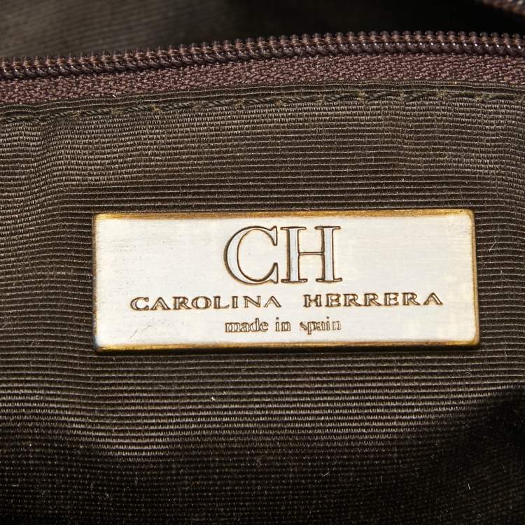 Pre Owned CH Carolina Herrera Iridescent Gold Monogram Embossed Leather Chain Hobo