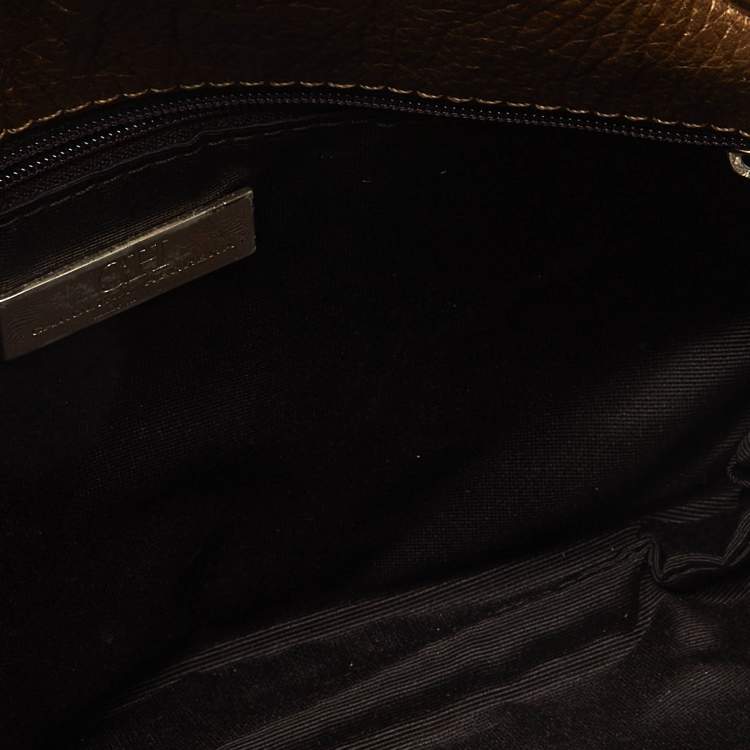 Pre Owned CH Carolina Herrera Bronze Monogram Embossed Leather Audrey Shoulder Bag