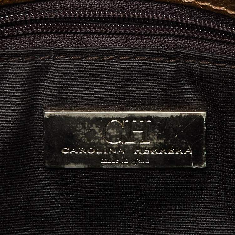 Pre Owned CH Carolina Herrera Bronze Monogram Embossed Leather Audrey Shoulder Bag