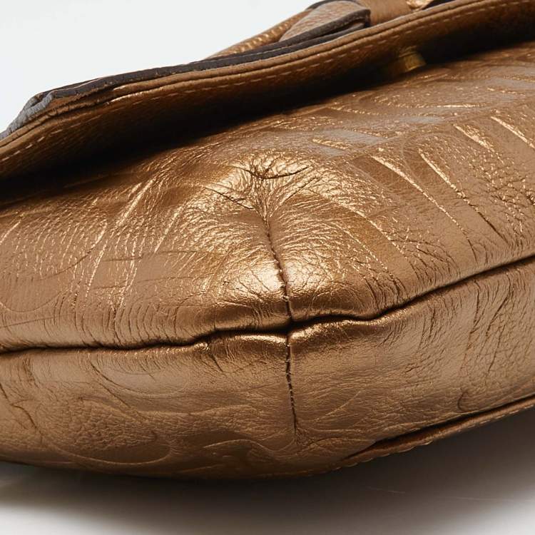 Pre Owned CH Carolina Herrera Bronze Monogram Embossed Leather Audrey Shoulder Bag