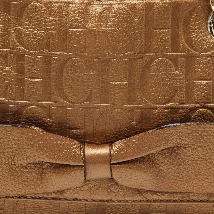 Pre Owned CH Carolina Herrera Bronze Monogram Embossed Leather Audrey Shoulder Bag