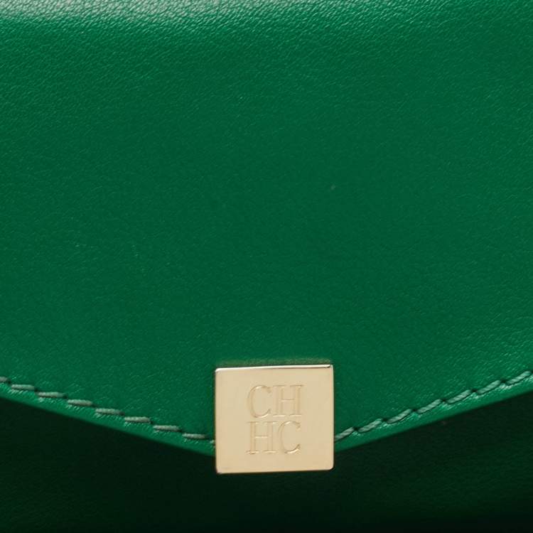 Pre Owned CH Carolina Herrera Green Leather Envelope Clutch