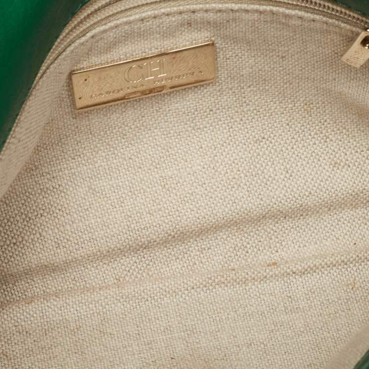 Pre Owned CH Carolina Herrera Green Leather Envelope Clutch