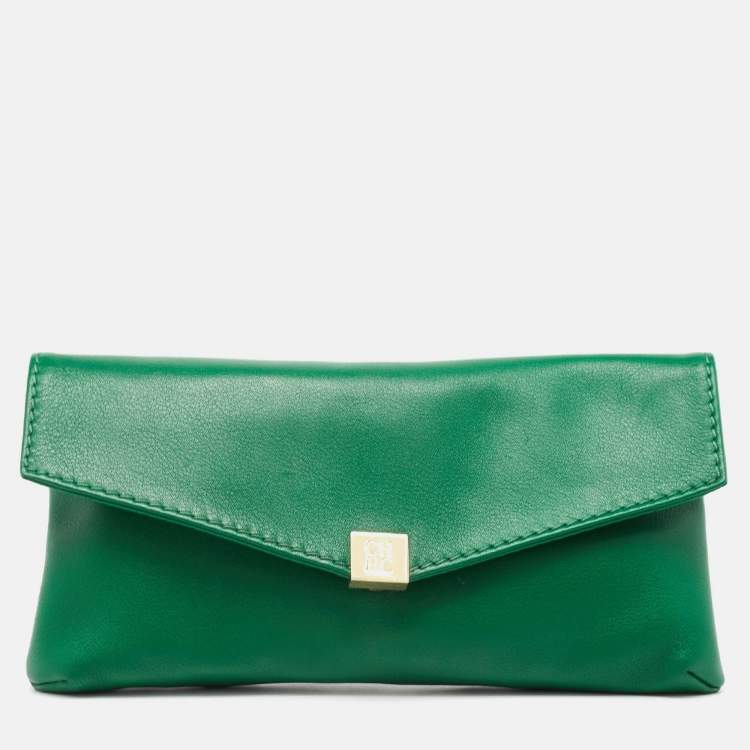 Pre Owned CH Carolina Herrera Green Leather Envelope Clutch