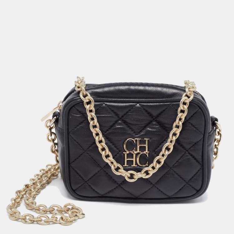 Pre Owned CH Carolina Herrera Black Quilted Leather Mini Chain Crossbody Bag 