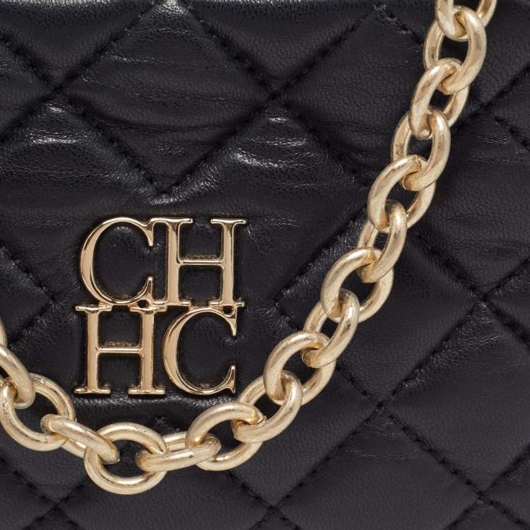 Pre Owned CH Carolina Herrera Black Quilted Leather Mini Chain Crossbody Bag 
