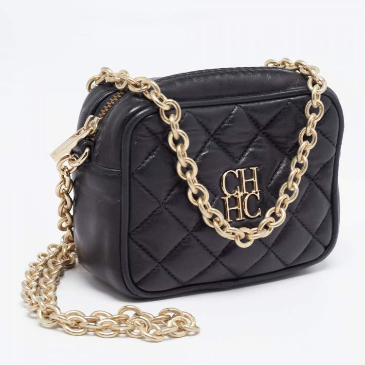 Pre Owned CH Carolina Herrera Black Quilted Leather Mini Chain Crossbody Bag 