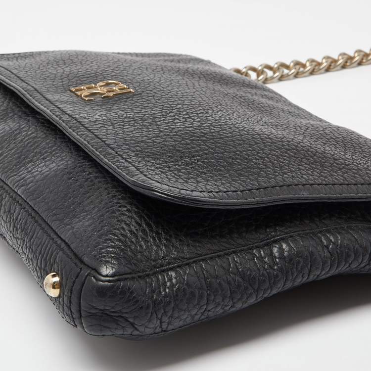 Pre Owned CH Carolina Herrera Black Leather Chain Flap Shoulder Bag