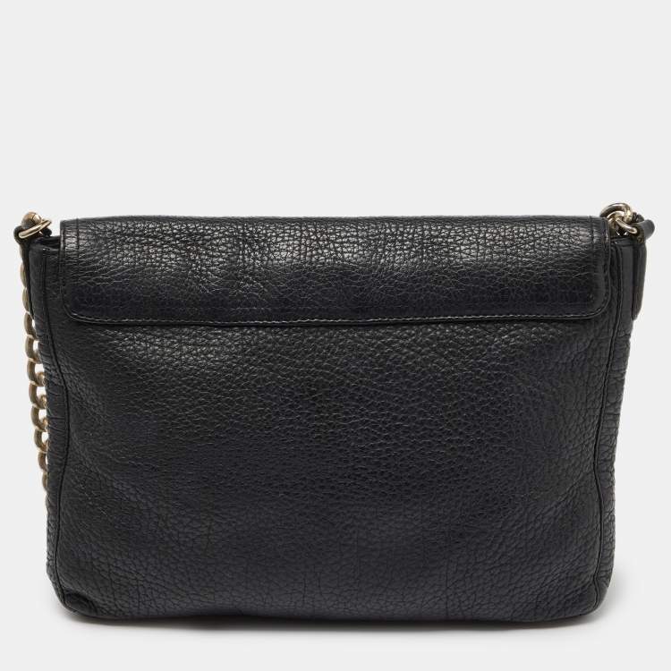 Pre Owned CH Carolina Herrera Black Leather Chain Flap Shoulder Bag
