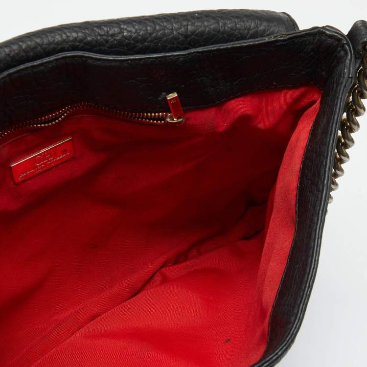 Pre Owned CH Carolina Herrera Black Leather Chain Flap Shoulder Bag