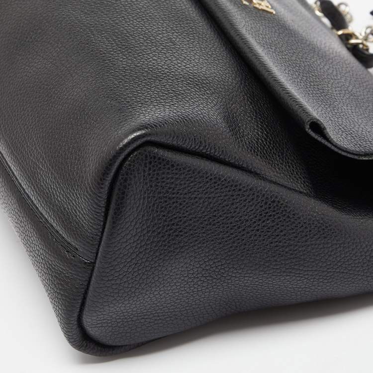 Pre Owned CH Carolina Herrera Black Leather Minuetto Flap Top Handle Bag