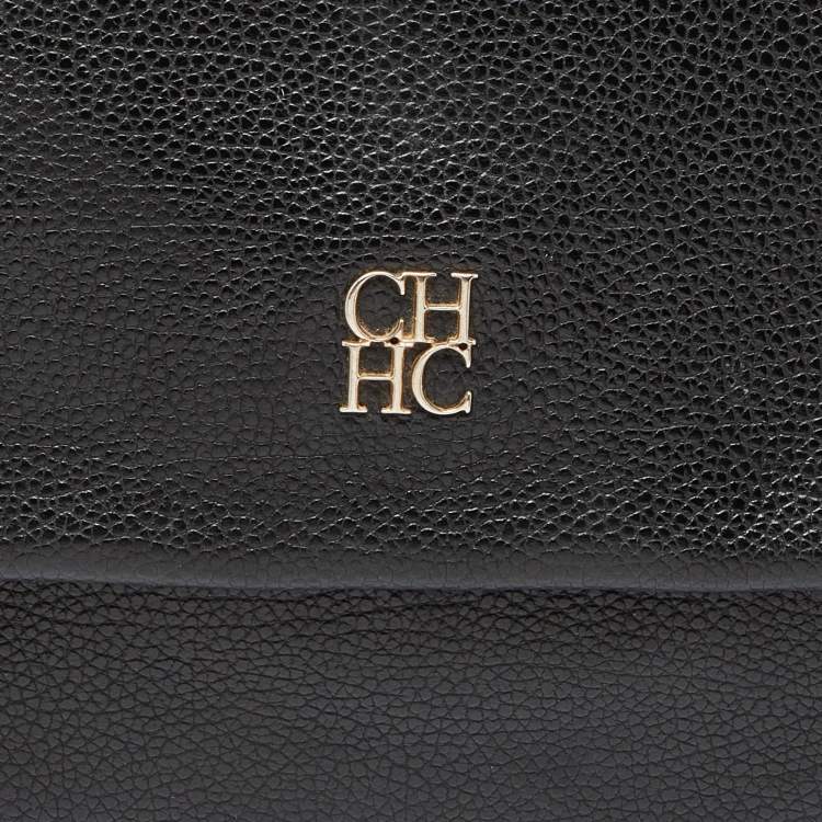 Pre Owned CH Carolina Herrera Black Leather Minuetto Flap Top Handle Bag