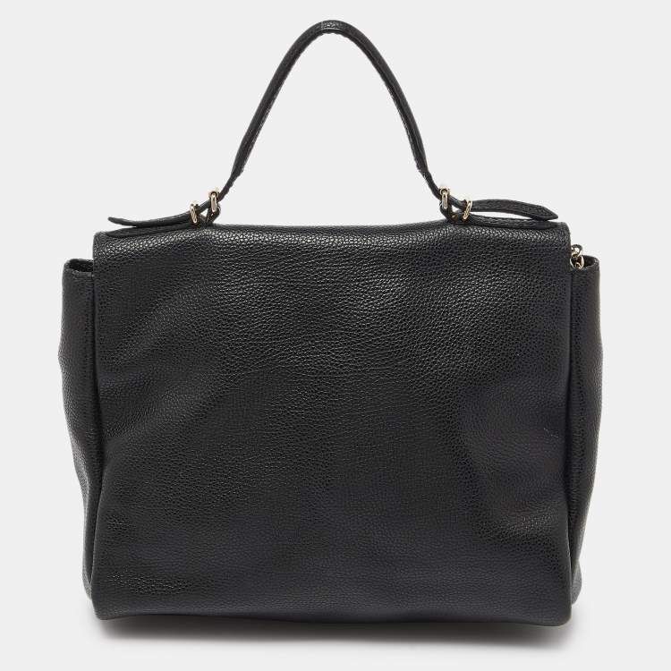 Pre Owned CH Carolina Herrera Black Leather Minuetto Flap Top Handle Bag
