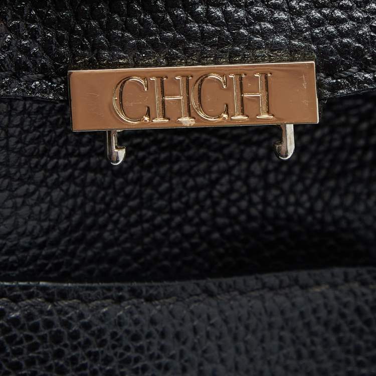 Pre Owned CH Carolina Herrera Black Leather Minuetto Flap Top Handle Bag