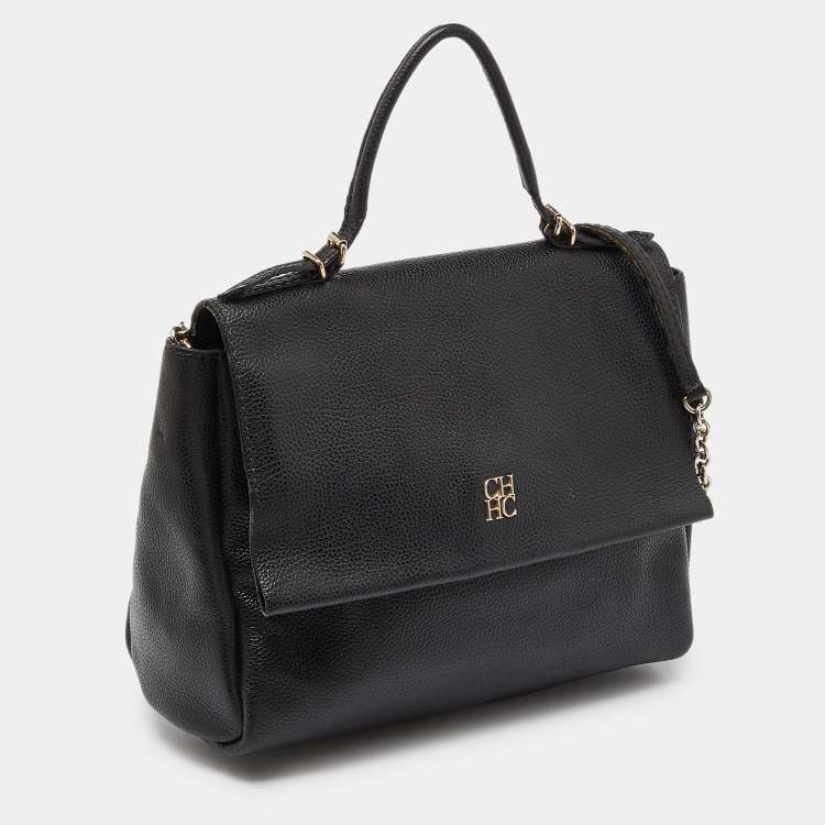 Pre Owned CH Carolina Herrera Black Leather Minuetto Flap Top Handle Bag
