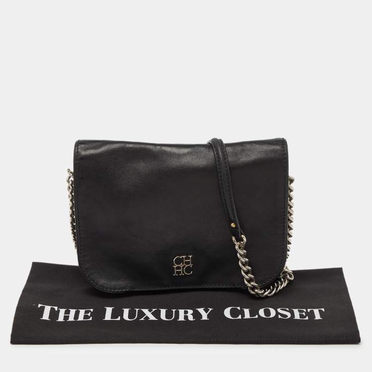 Pre Owned CH Carolina Herrera Black Leather New Baltazar Flap Shoulder Bag