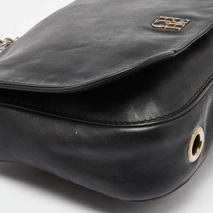 Pre Owned CH Carolina Herrera Black Leather New Baltazar Flap Shoulder Bag