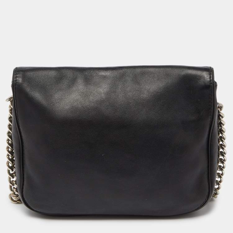 Pre Owned CH Carolina Herrera Black Leather New Baltazar Flap Shoulder Bag