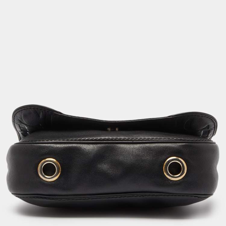 Pre Owned CH Carolina Herrera Black Leather New Baltazar Flap Shoulder Bag