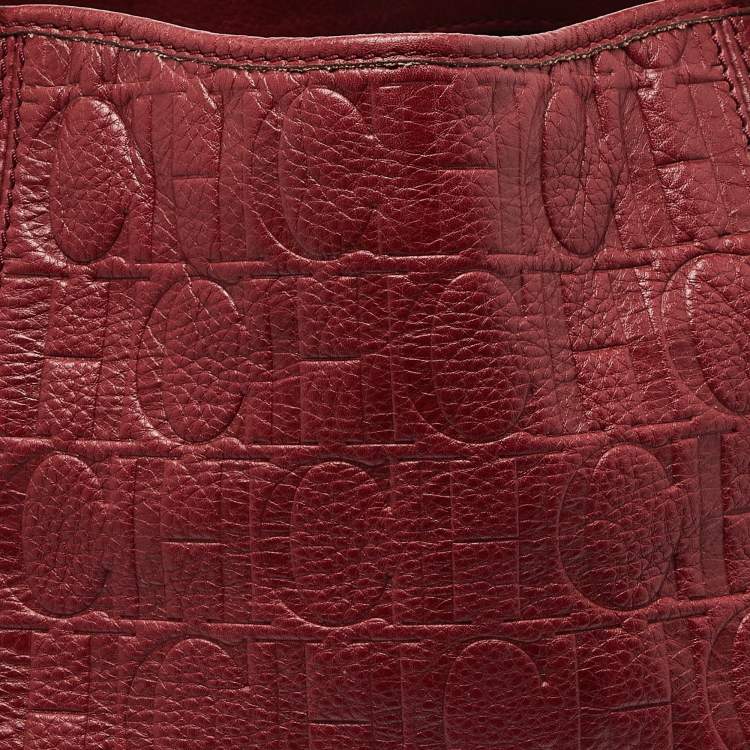 Pre Owned CH Carolina Herrera Red Monogram Embossed Leather Chain Hobo