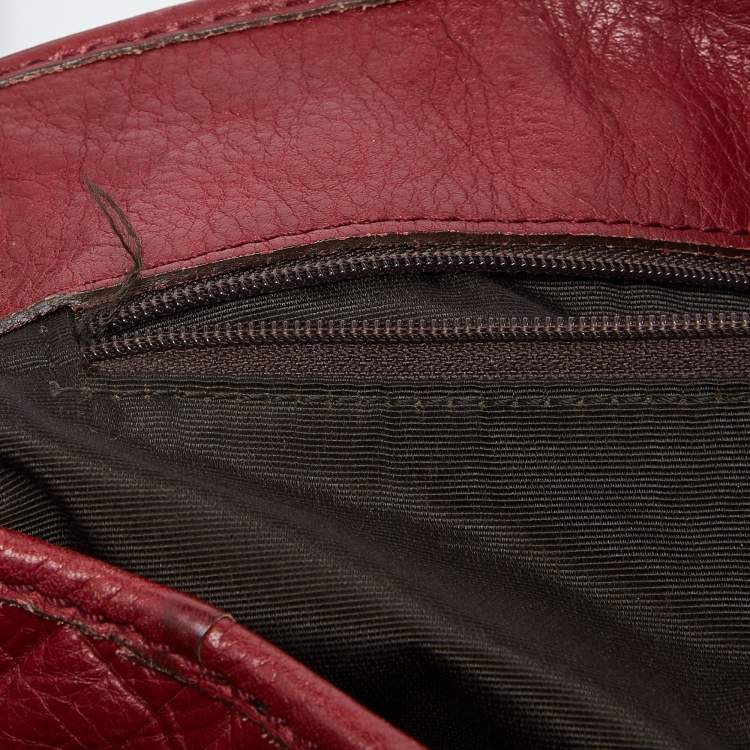 Pre Owned CH Carolina Herrera Red Monogram Embossed Leather Chain Hobo