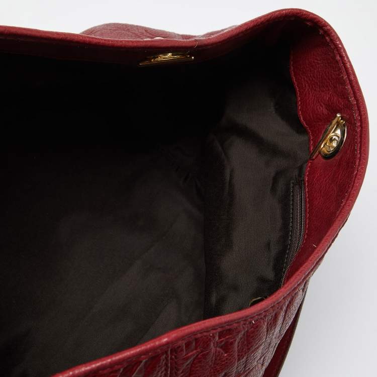 Pre Owned CH Carolina Herrera Red Monogram Embossed Leather Chain Hobo