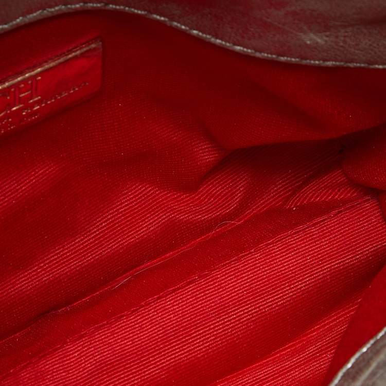 Pre Owned CH Carolina Herrera Silver Quilted Leather Chain Flap Shoulder Bag