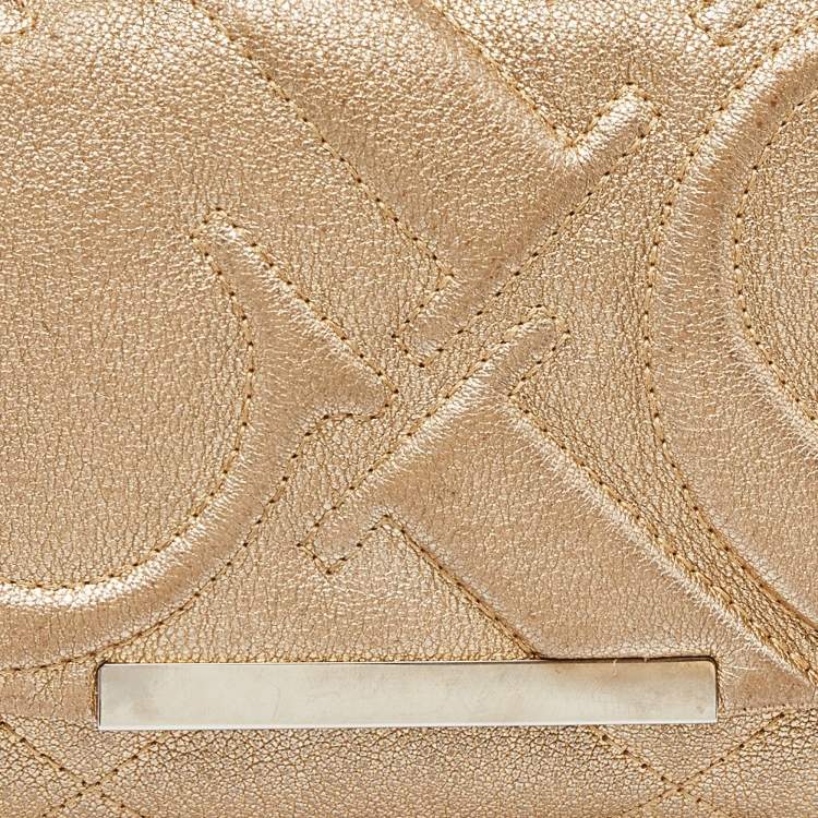 Pre Owned CH Carolina Herrera Metallic Gold Quilted Leather Chain Crossbody Bag