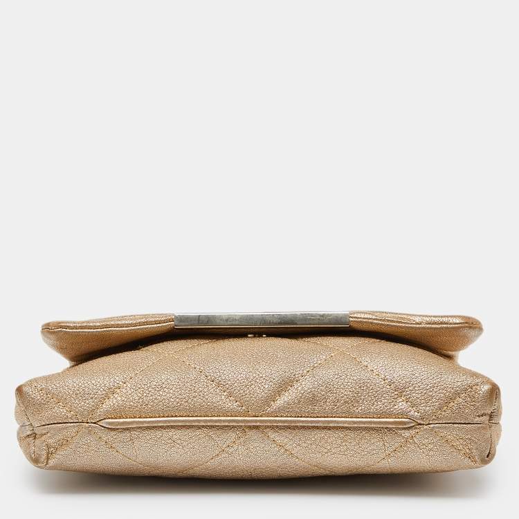 Pre Owned CH Carolina Herrera Metallic Gold Quilted Leather Chain Crossbody Bag