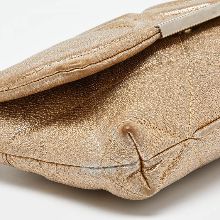 Pre Owned CH Carolina Herrera Metallic Gold Quilted Leather Chain Crossbody Bag